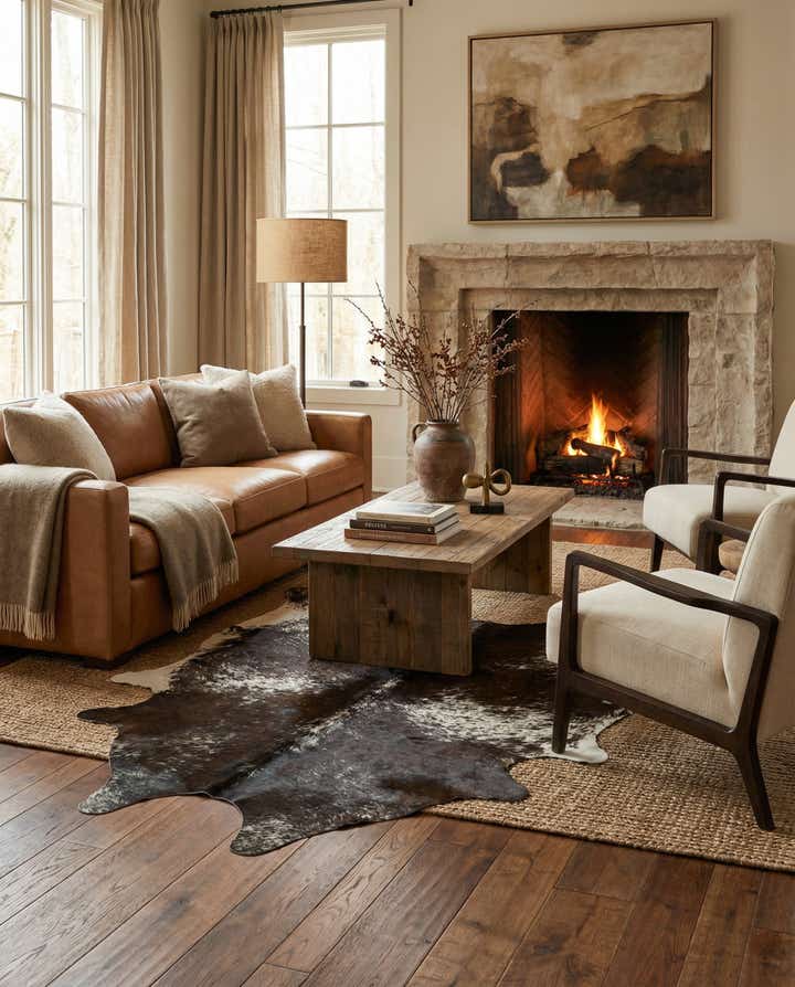 5' 7 x 6' 5 Cowhide Leather Rug