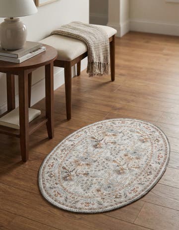 Ivory Washable Timeless Oval Rug
