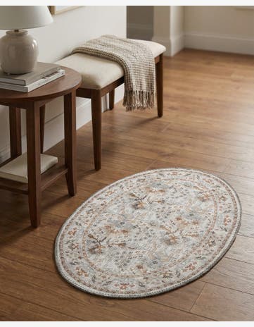 Ivory Washable Timeless Oval Rug