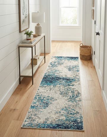 Blue Washable Vivid Runner Rug