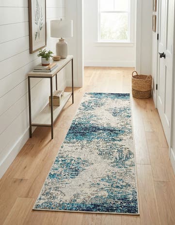 Blue Washable Vivid Runner Rug