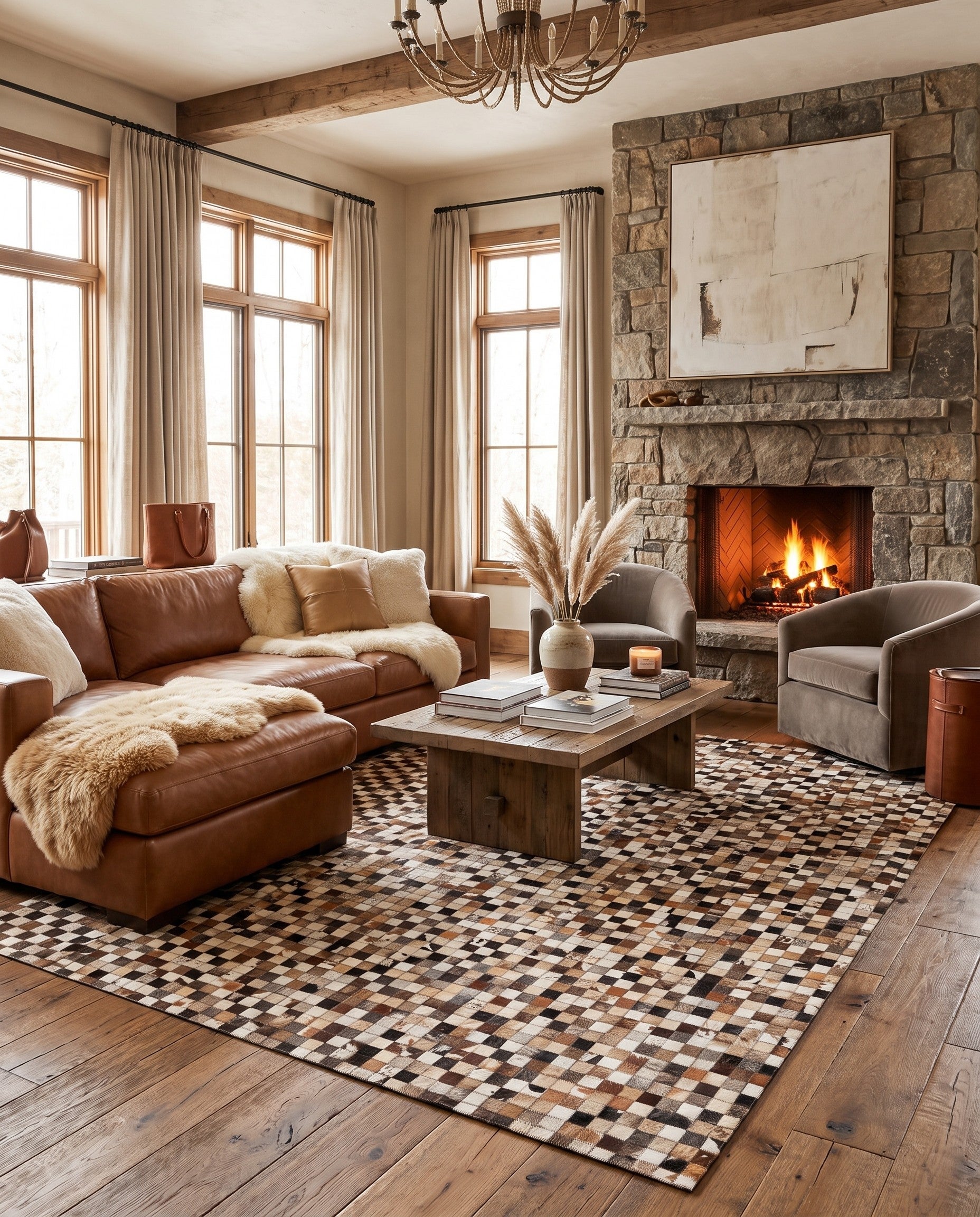 5' 1 x 8' Cowhide Leather Rug