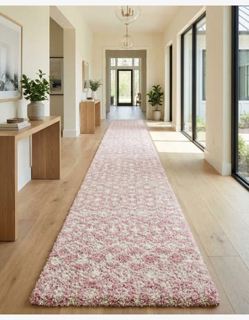 Light Pink Moroccan Trellis Shag Runner Rug