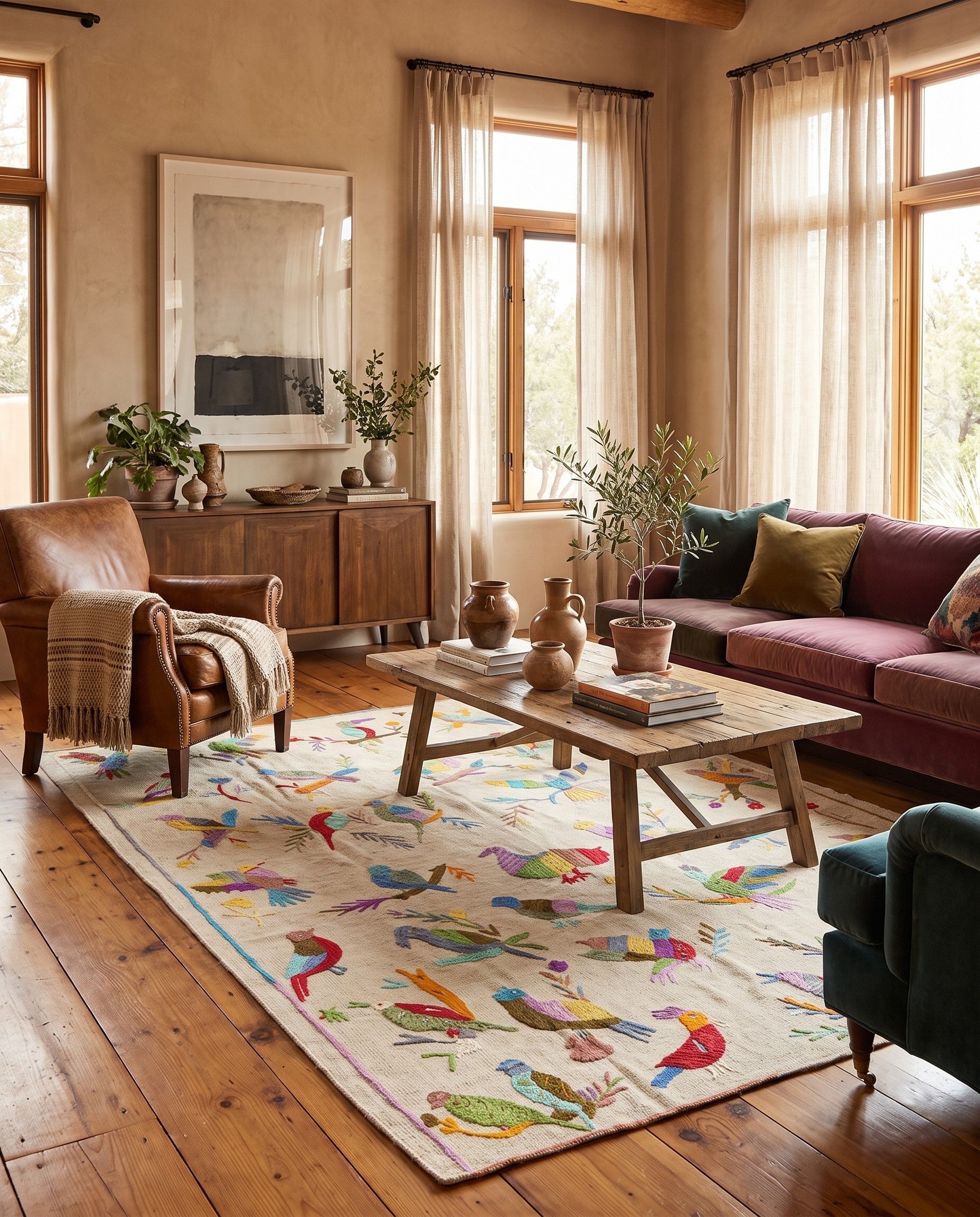 5' 6 x 6' 6 Hand Woven Kilim Suzani Wool Square Rug