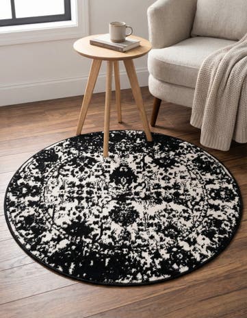 Black and White Oregon Round Rug