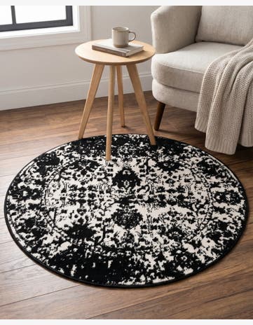 Black and White Oregon Round Rug