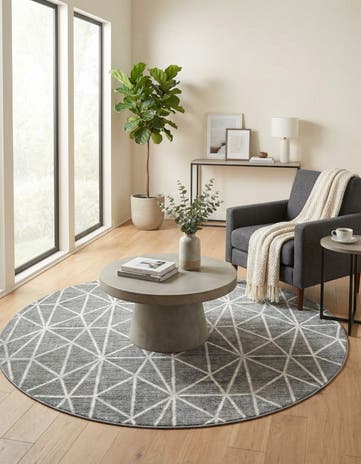 Gray Lattice Trellis Round Rug
