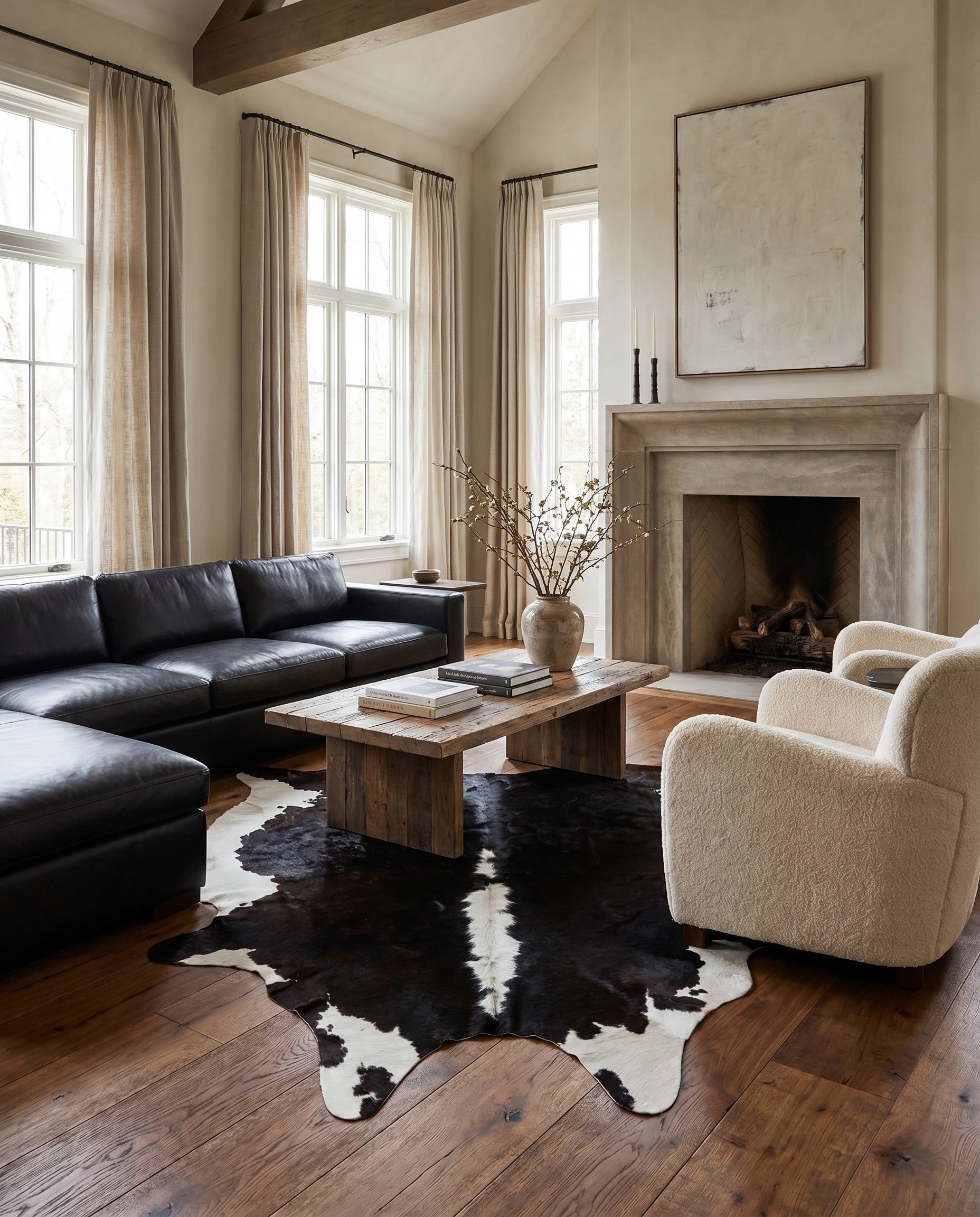 5' 11 x 6' 4 Cowhide Leather Square Rug