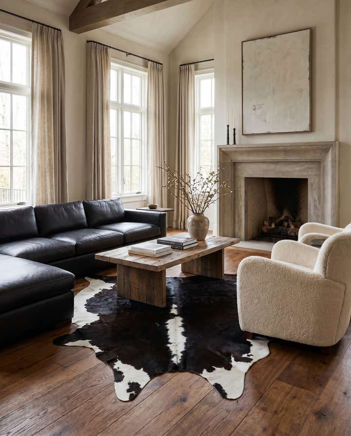 5' 11 x 6' 4 Cowhide Leather Square Rug