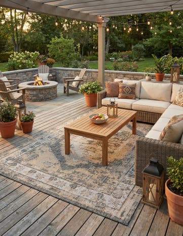 Charcoal Easy-Clean Traditional Indoor / Outdoor Rug