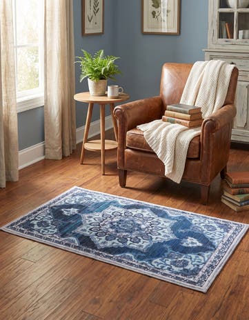 Navy Blue Washable Francesca Rug