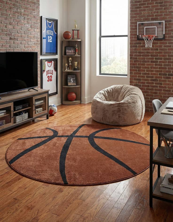 Detail image of 7' 10 x 7' 10 Sports Washable Round Rug