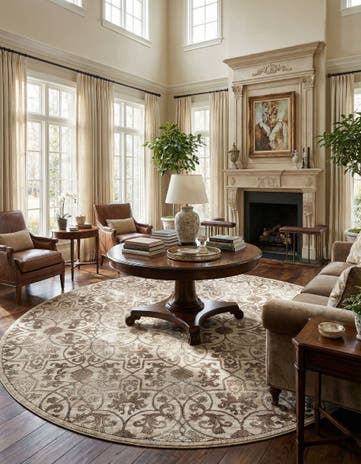Dark Beige Himalaya Round Rug