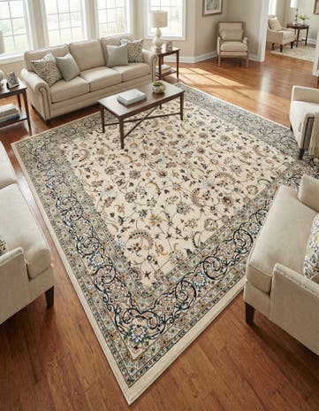 Ivory Nain Design Square Rug