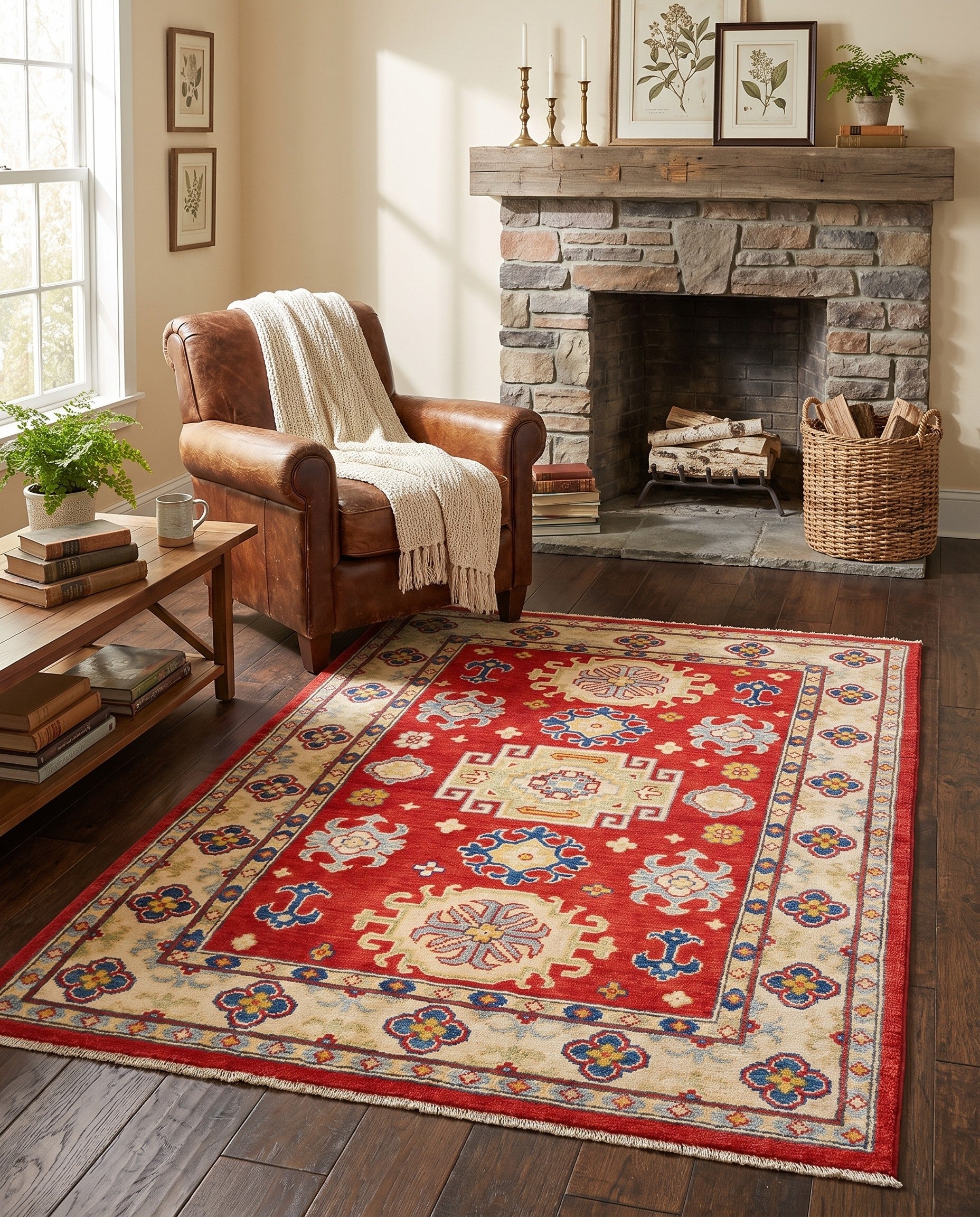 3' 5 x 4' 11 Hand Knotted Kazak Rug