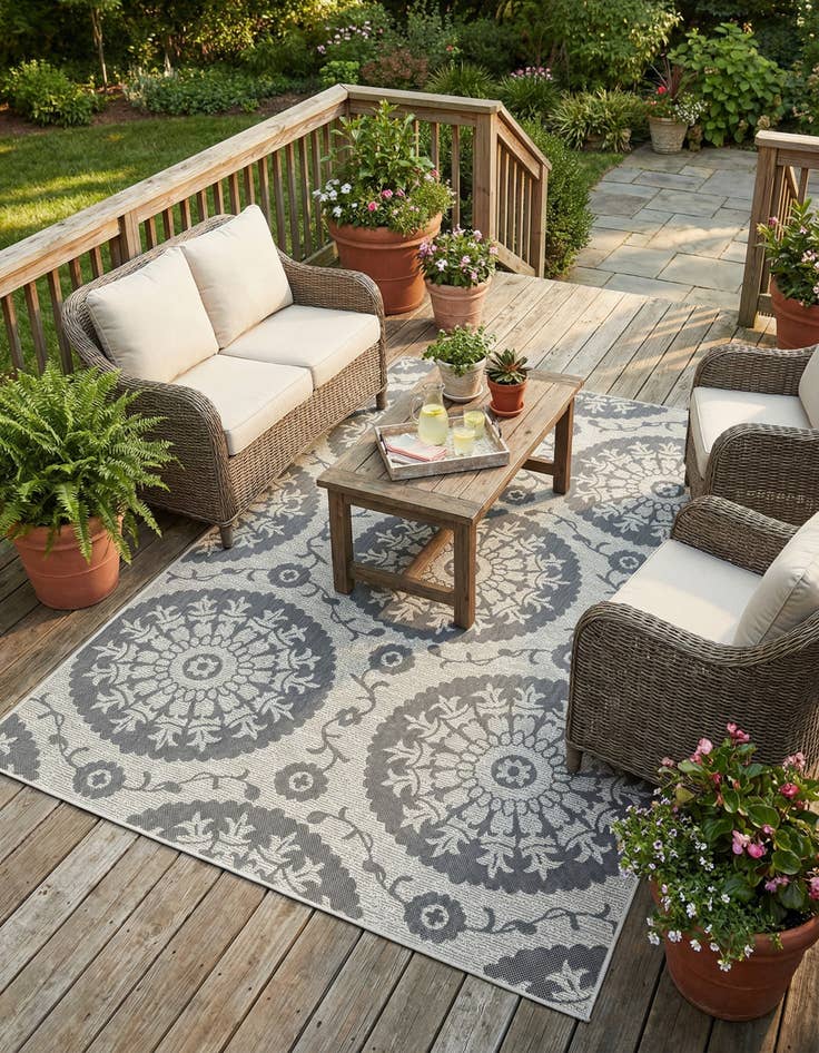 Detail image of 5' 3 x 8' Washable Botanical Indoor / Outdoor Rug