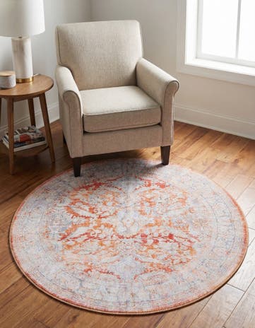 Rust Red Washable Timeless Round Rug