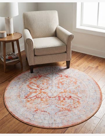 Rust Red Washable Timeless Round Rug