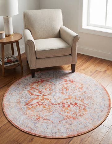 Rust Red Washable Timeless Round Rug