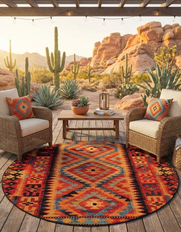 7' x 7' Easy-Clean Tribal Indoor / Outdoor Round Rug