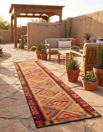 2' 7 x 12' Easy-Clean Tribal Indoor / Outdoor Runner Rug
