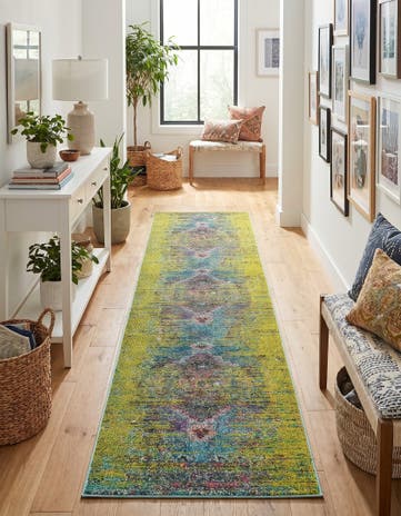 Green Washable Arte Runner Rug