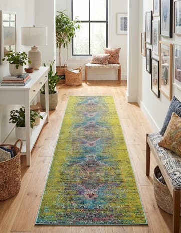 Green Washable Arte Runner Rug