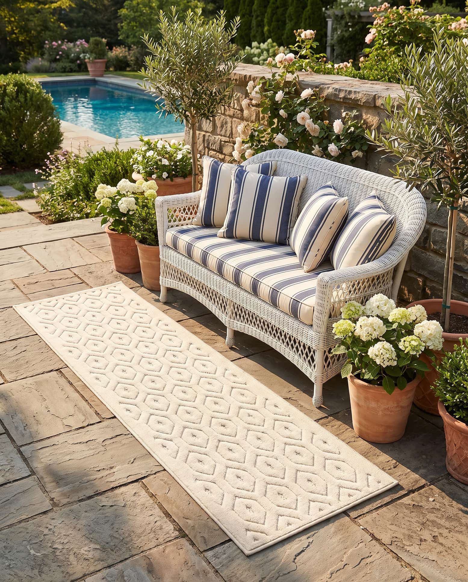 2' x 7' Easy-Clean Trellis Textured Indoor / Outdoor Runner Rug