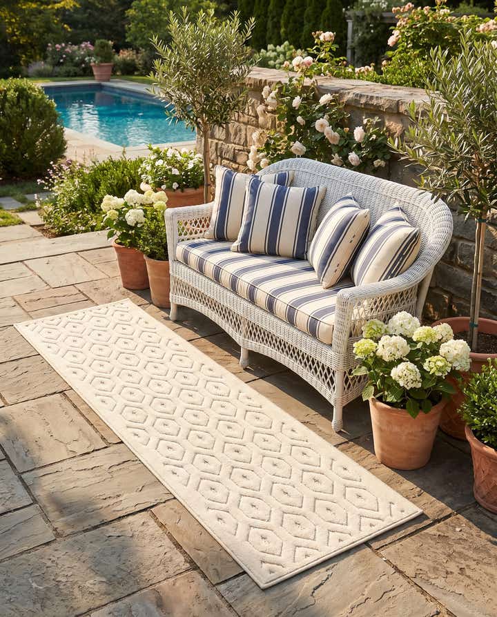 2' x 7' Easy-Clean Trellis Textured Indoor / Outdoor Runner Rug