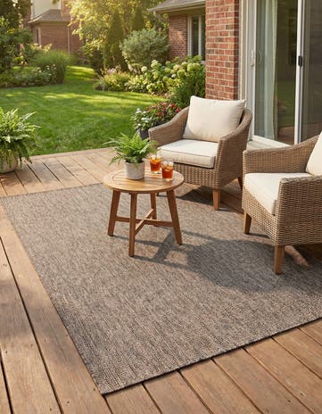 Light Brown Easy-Clean Solid Indoor / Outdoor Rug