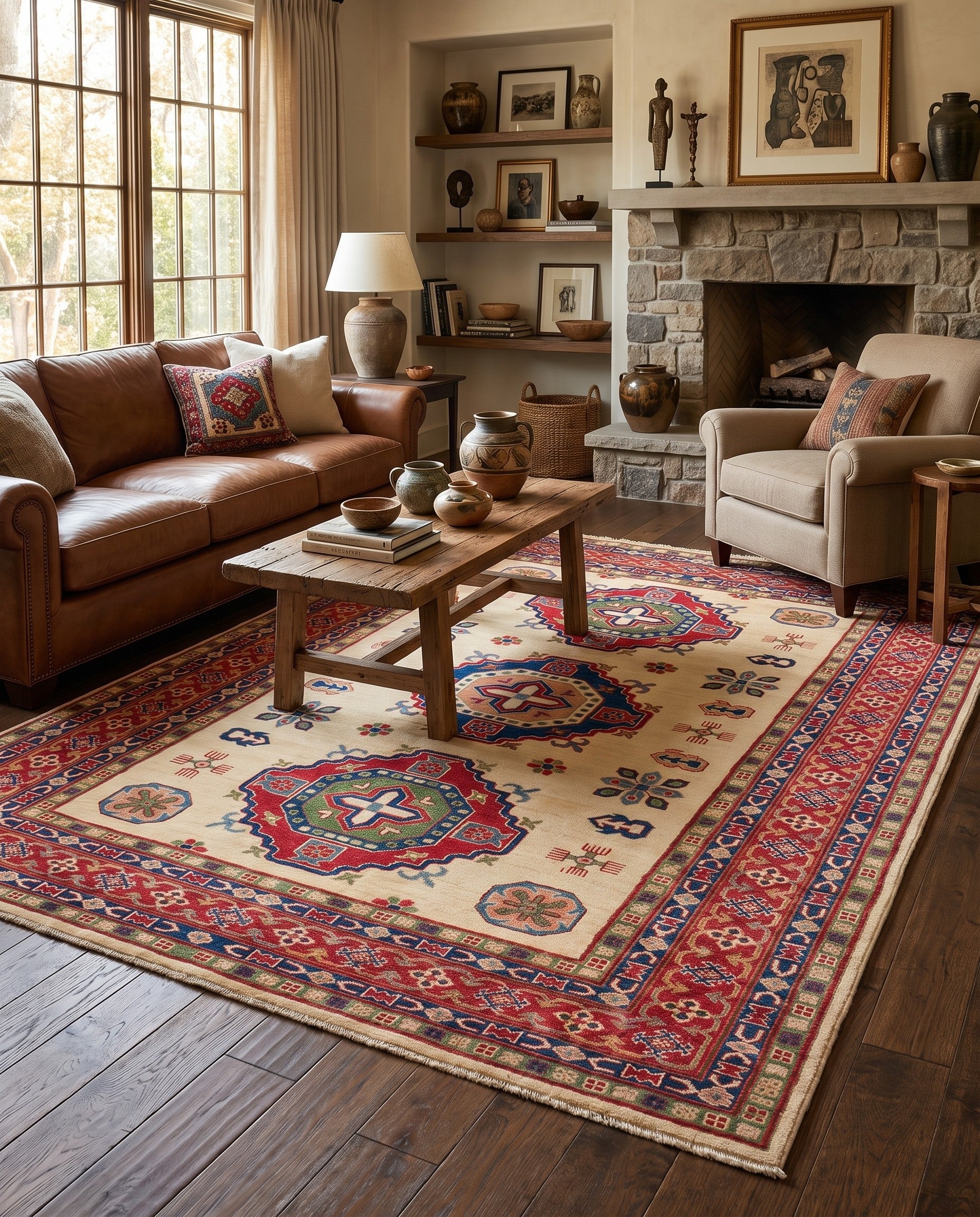 6' 7 x 9' 6 Hand Knotted Kazak Rug