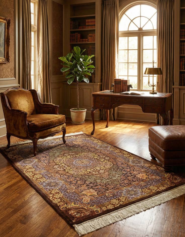 Detail image of 3' 6 x 4' 11 Ghom Silk Rug