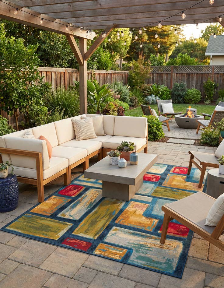 Detail image of 5' 3 x 8' Easy-Clean Modern Indoor / Outdoor Rug