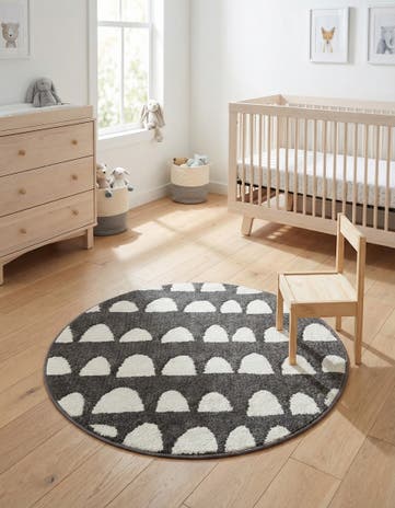 Dark Gray Whimsy Kids Round Rug