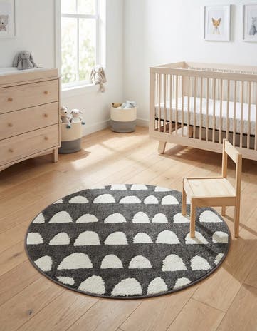 Dark Gray Whimsy Kids Round Rug