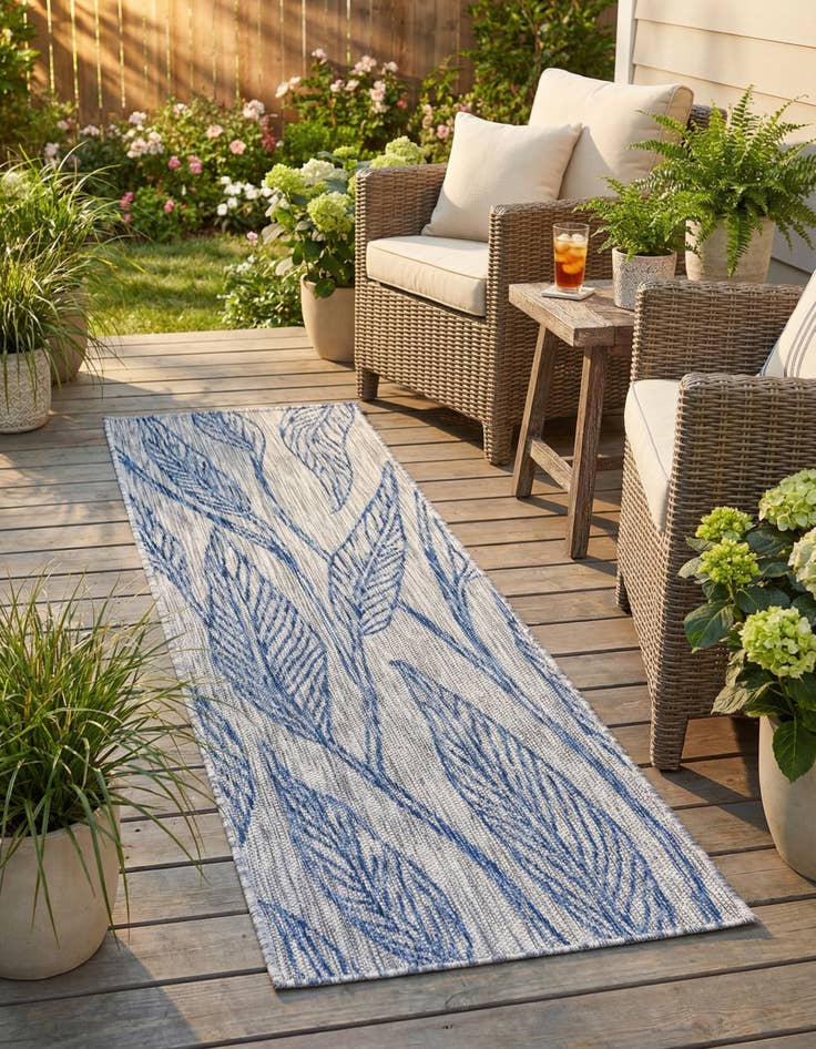 Detail image of 2' x 6' Easy-Clean Botanical Indoor / Outdoor Runner Rug
