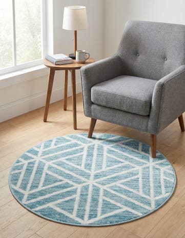 Blue Lattice Trellis Round Rug