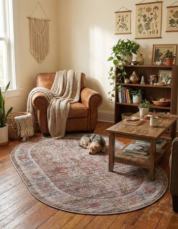 Rust Red and Brown Washable Nostalgia Oval Rug