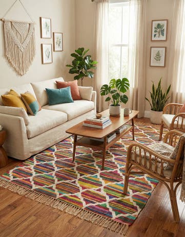 5' 1 x 8' Hand Woven Chindi Trellis Rug