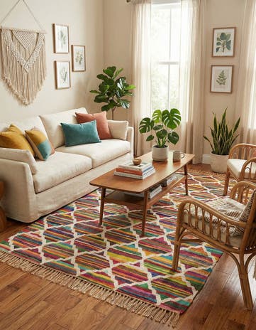 5' 1 x 8' Hand Woven Chindi Trellis Rug