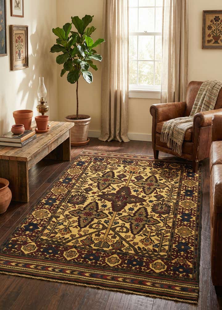 4' 2 x 6' 4 Hand Knotted Sumak Wool Rug