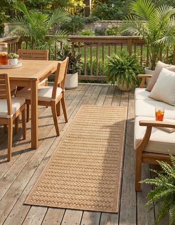 Light Brown Easy-Clean Border Indoor / Outdoor Runner Rug