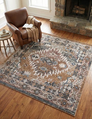 Khaki Gray Eco Southwestern Square Rug
