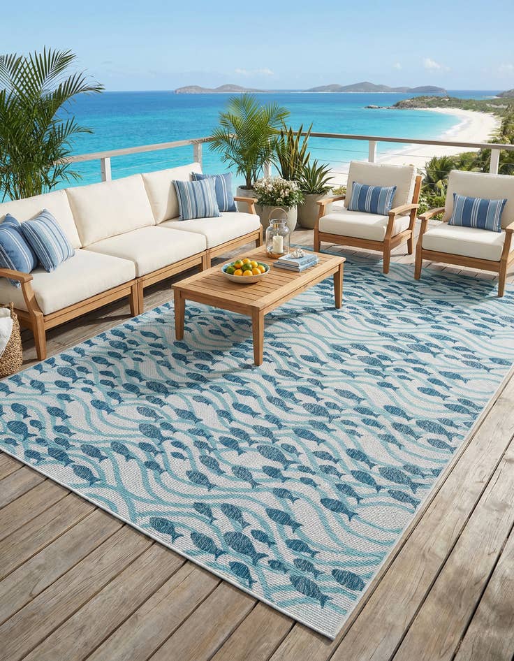 Detail image of 10' x 14'  Washable Coastal Indoor / Outdoor Rug