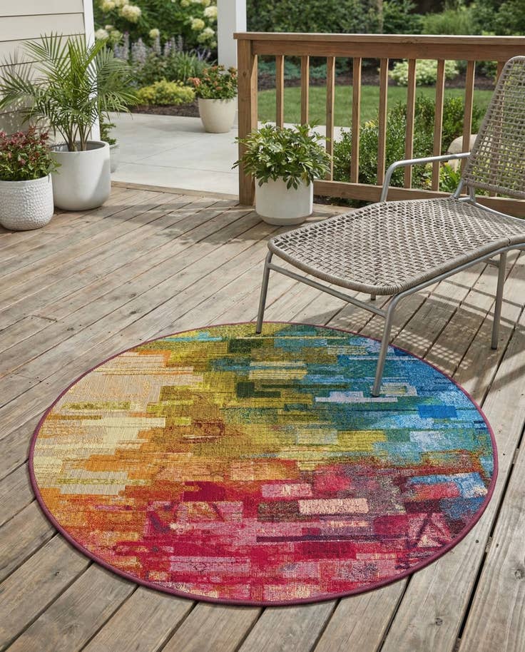 Detail image of 3' x 3' Easy-Clean Modern Indoor / Outdoor Round Rug