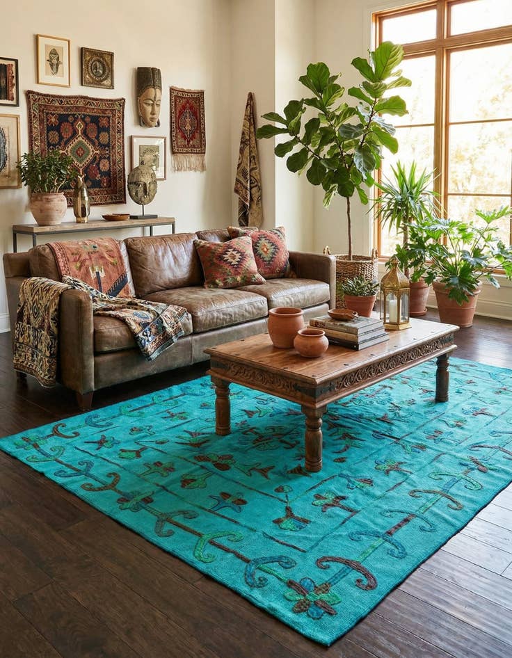 Detail image of 5' 8 x 7' 2 Hand Woven Kilim Suzani Wool Rug