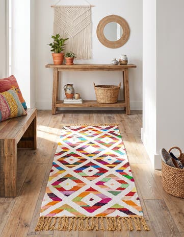 Hand Woven Chindi Trellis Runner Rug
