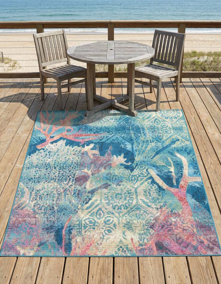 Detail image of 6' x 6' Washable Coastal Indoor / Outdoor Square Rug