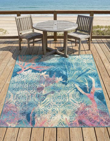 6' x 6' Easy-Clean Coastal Indoor / Outdoor Square Rug