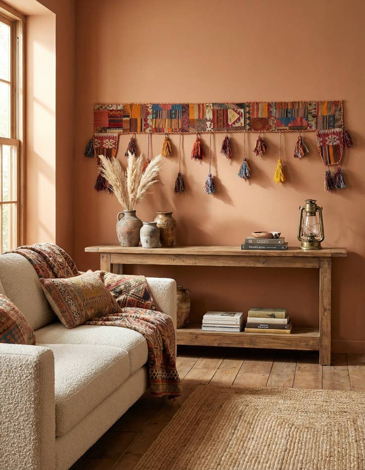 Detail image of 1' 9 x 6' 10 Hand Woven Wall Art Wool Runner Rug